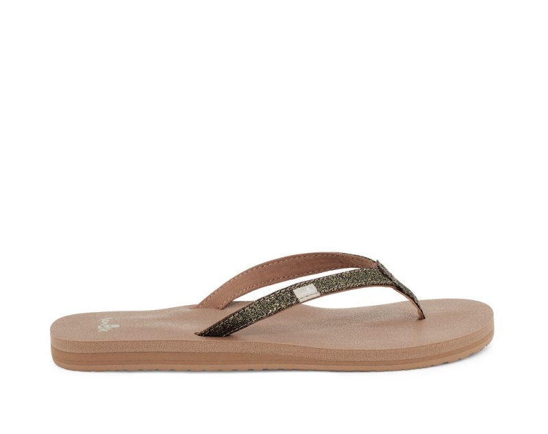 Sanuk Yoga Joy Sparkle Women\'s Flip Flops Gold | Canada 80AHK